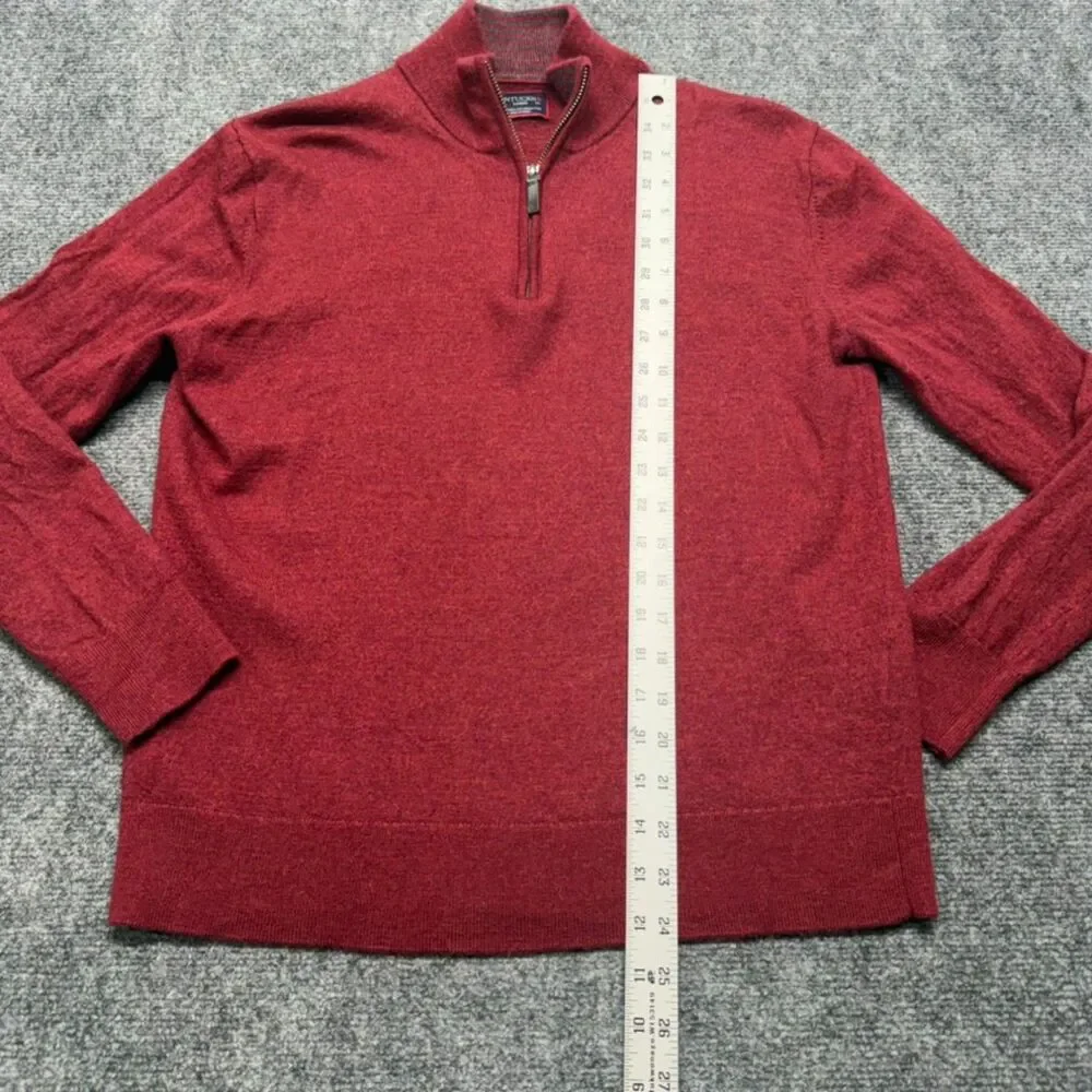 UNTUCKit Men's Large 100% Extra Fine Merino Wool Red Quarter Zip Sweater